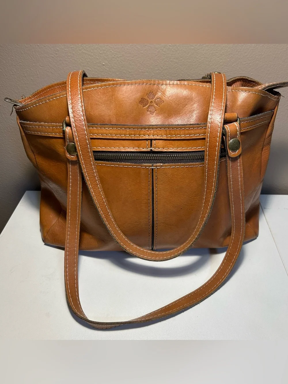 Patricia Nash Poppy Tote Heritage Shoulder Bag Tote Italian Leather Brown